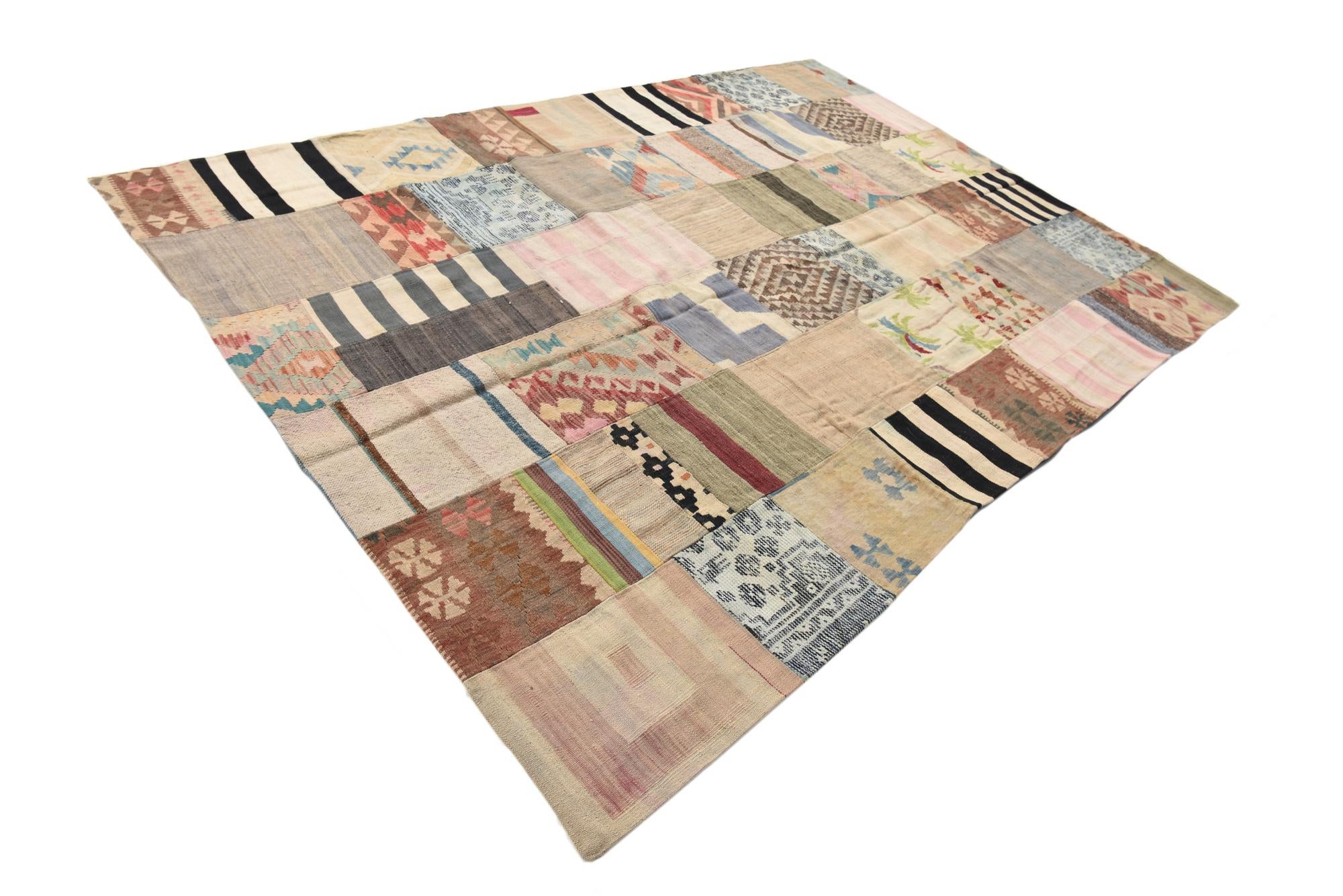 6' 7 x 9' 10 Hand Woven Kilim Patchwork Wool Rug