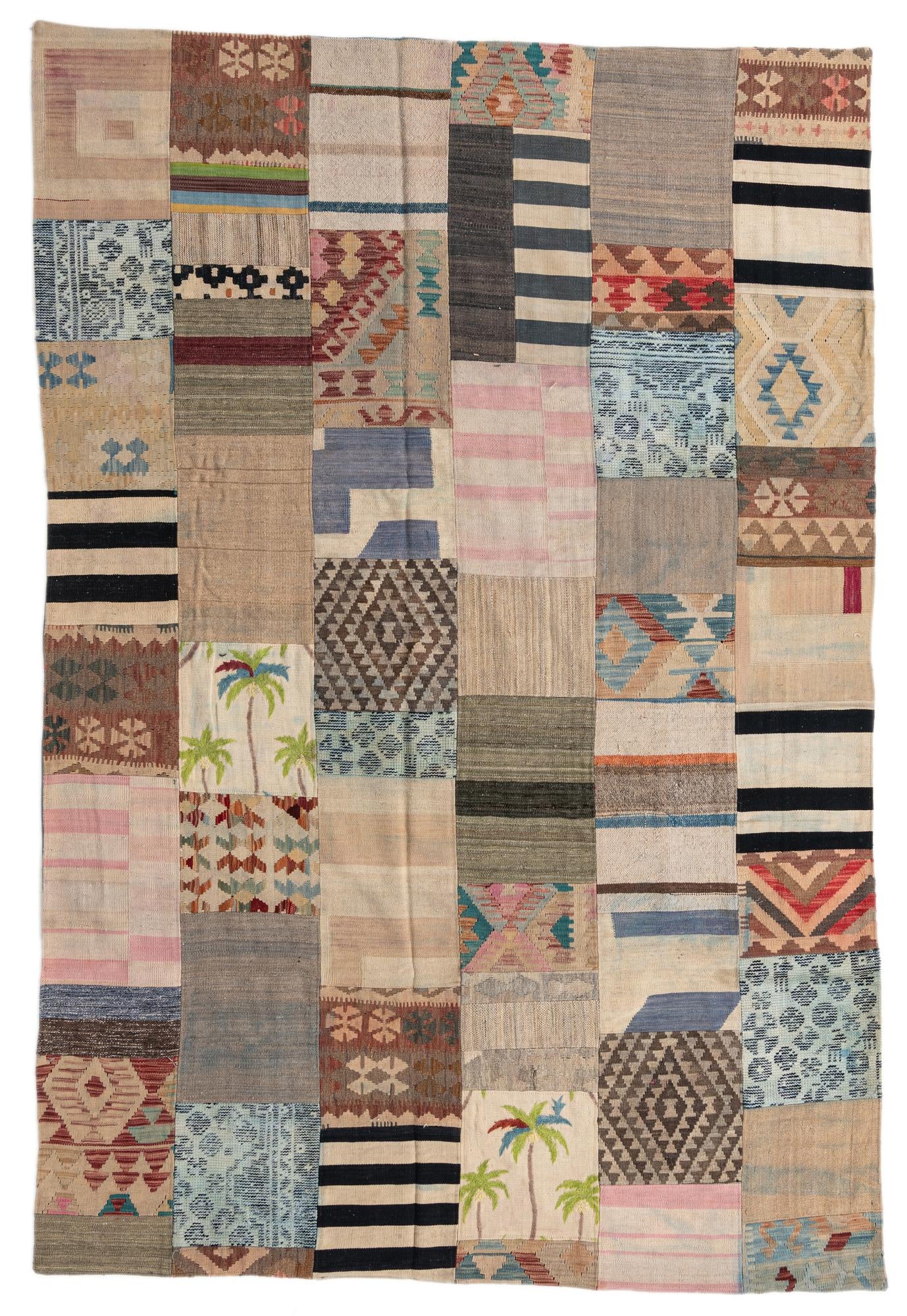 6' 7 x 9' 10 Hand Woven Kilim Patchwork Wool Rug