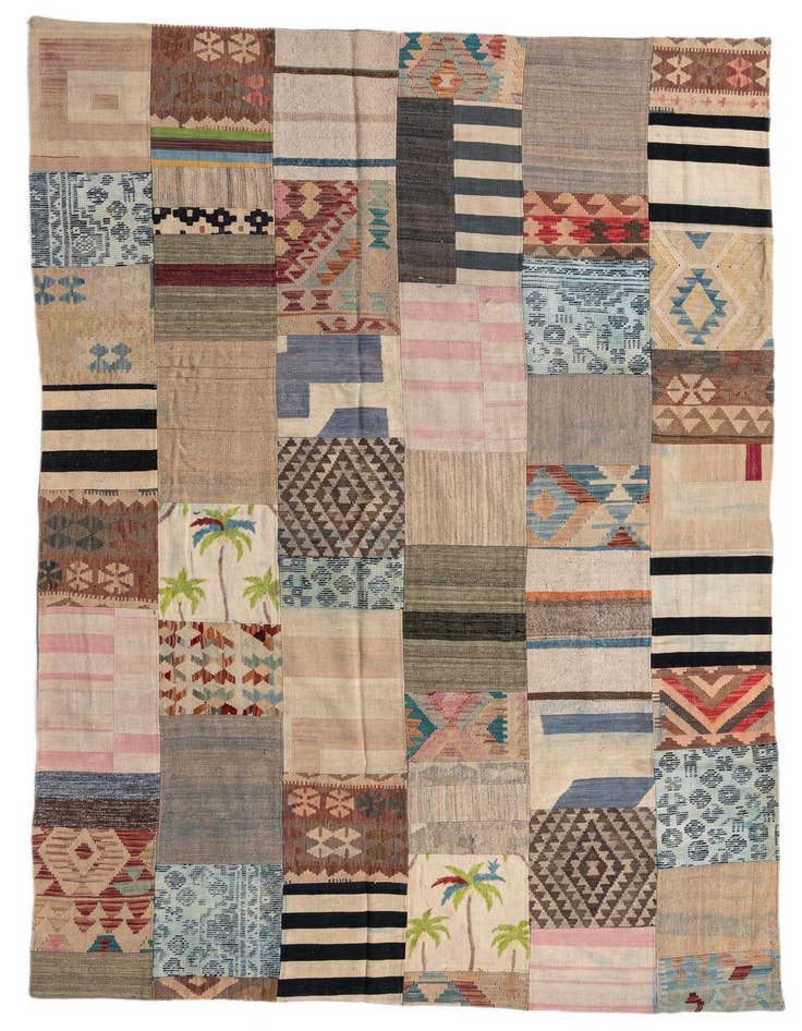 Detail image of 6' 7 x 9' 10 Hand Woven Kilim Patchwork Wool Rug
