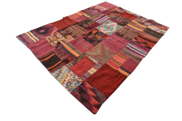 Detail image of 4' 9 x 6' 9 Hand Woven Kilim Patchwork Wool Rug