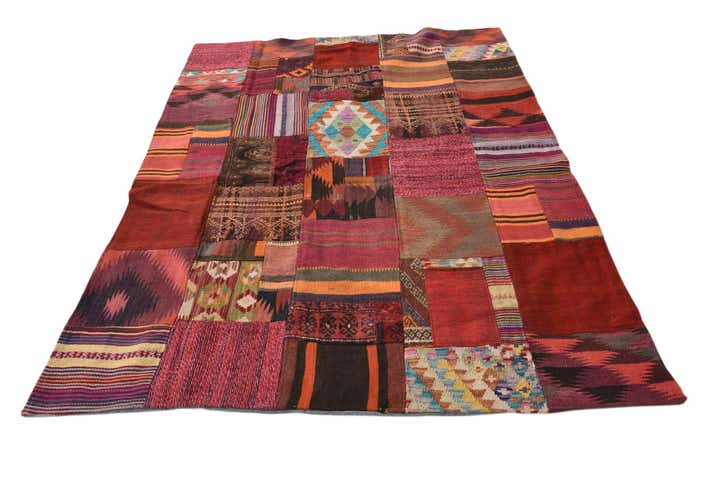 4' 9 x 6' 9 Hand Woven Kilim Patchwork Wool Rug