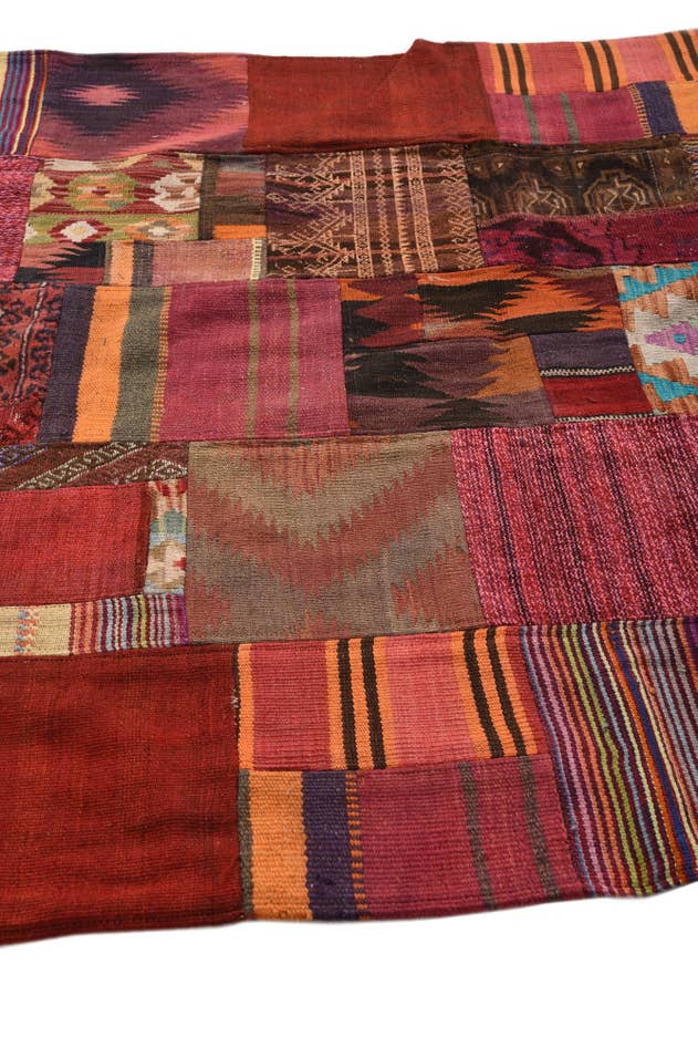 Detail image of 4' 9 x 6' 9 Hand Woven Kilim Patchwork Wool Rug