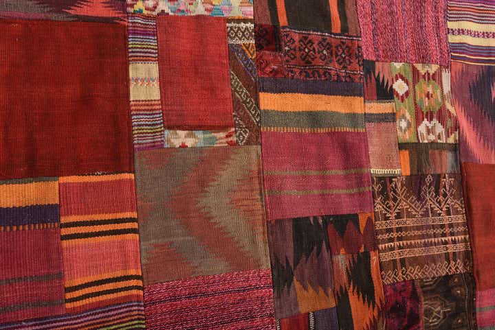 4' 9 x 6' 9 Hand Woven Kilim Patchwork Wool Rug