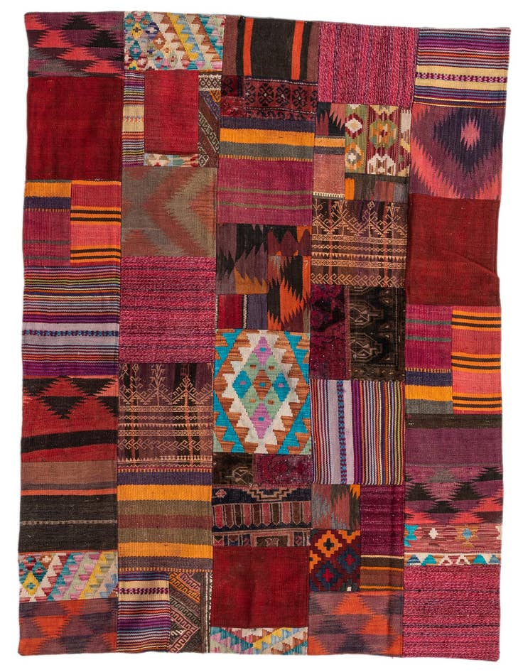 Detail image of 4' 9 x 6' 9 Hand Woven Kilim Patchwork Wool Rug