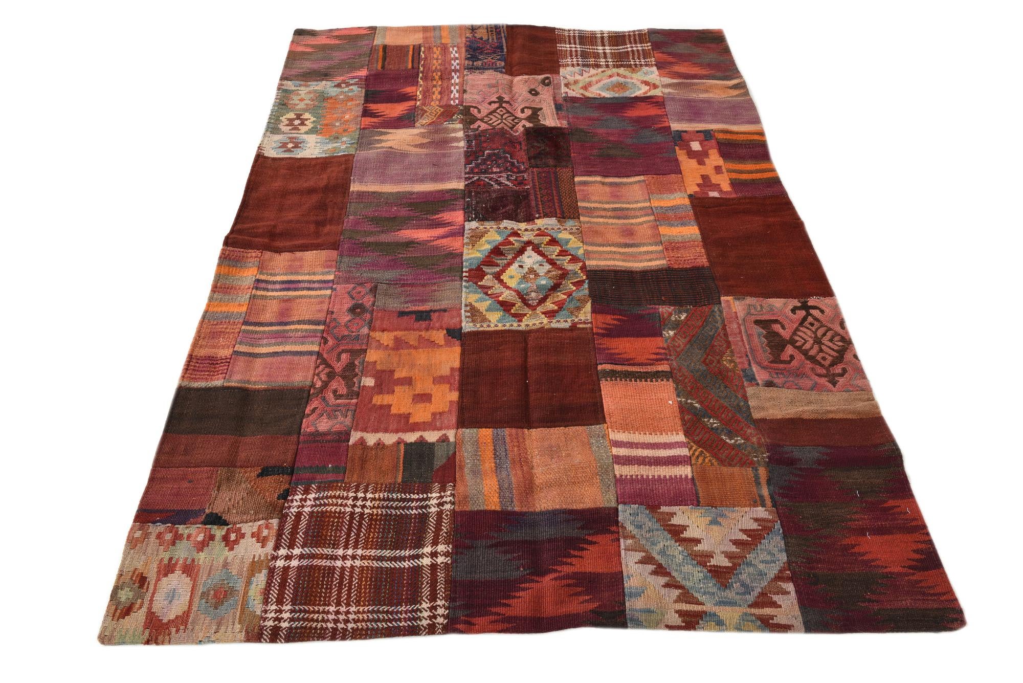 4' x 6' Hand Woven Kilim Patchwork Wool Rug