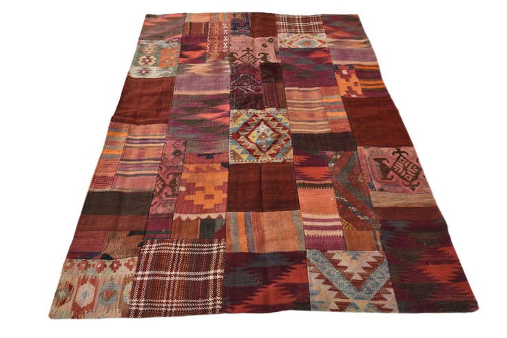 Detail image of 4' x 6' Hand Woven Kilim Patchwork Wool Rug