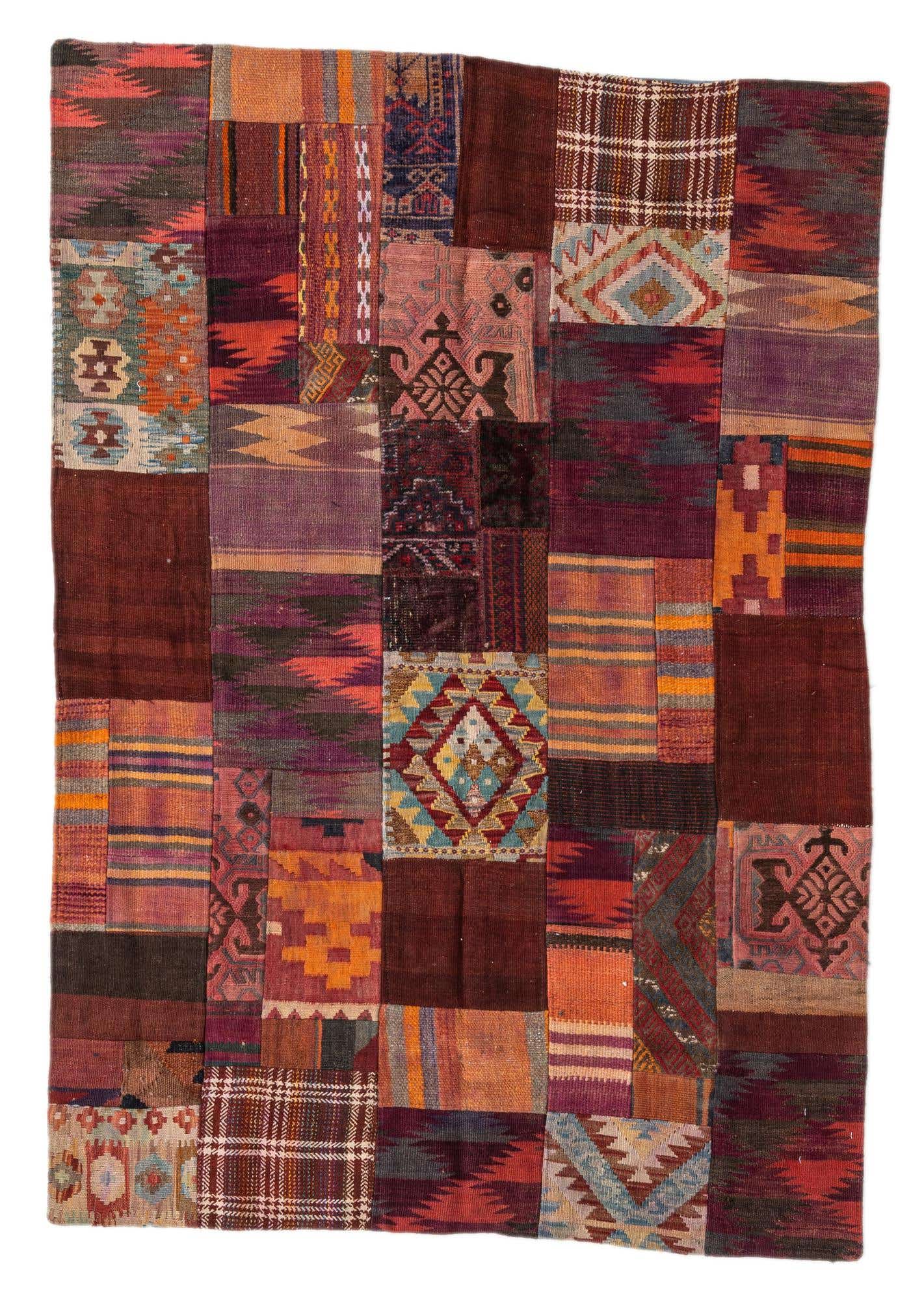 4' x 6' Hand Woven Kilim Patchwork Wool Rug