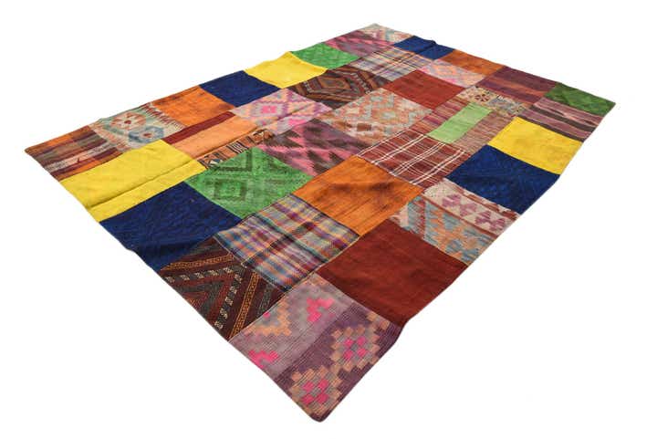 5' 7 x 8' Hand Woven Kilim Patchwork Wool Rug