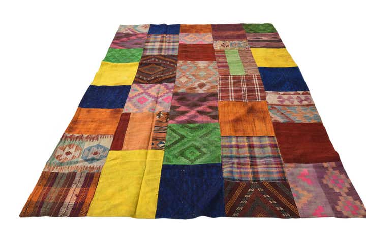 5' 7 x 8' Hand Woven Kilim Patchwork Wool Rug