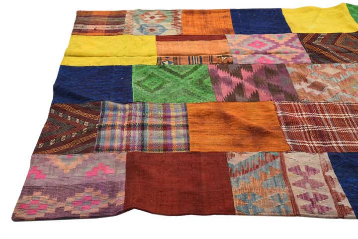 5' 7 x 8' Hand Woven Kilim Patchwork Wool Rug