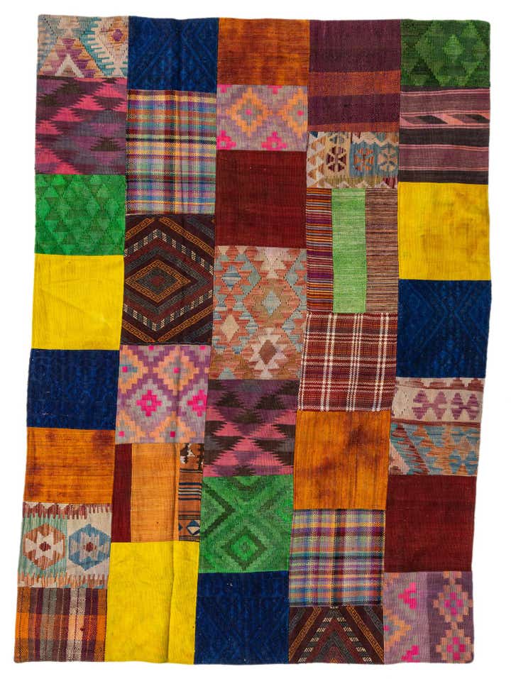 5' 7 x 8' Hand Woven Kilim Patchwork Wool Rug