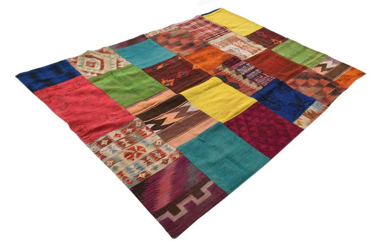 Detail image of 4' 9 x 6' 7 Hand Woven Kilim Patchwork Wool Rug