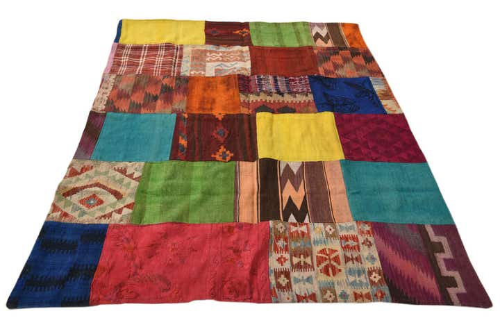 4' 9 x 6' 7 Hand Woven Kilim Patchwork Wool Rug