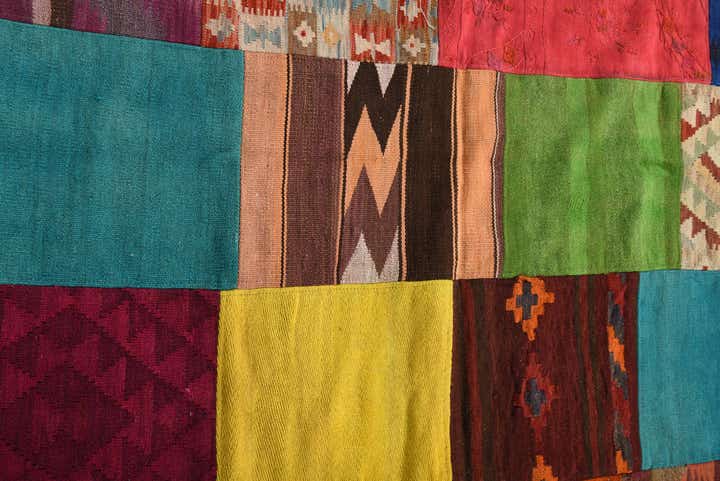 4' 9 x 6' 7 Hand Woven Kilim Patchwork Wool Rug