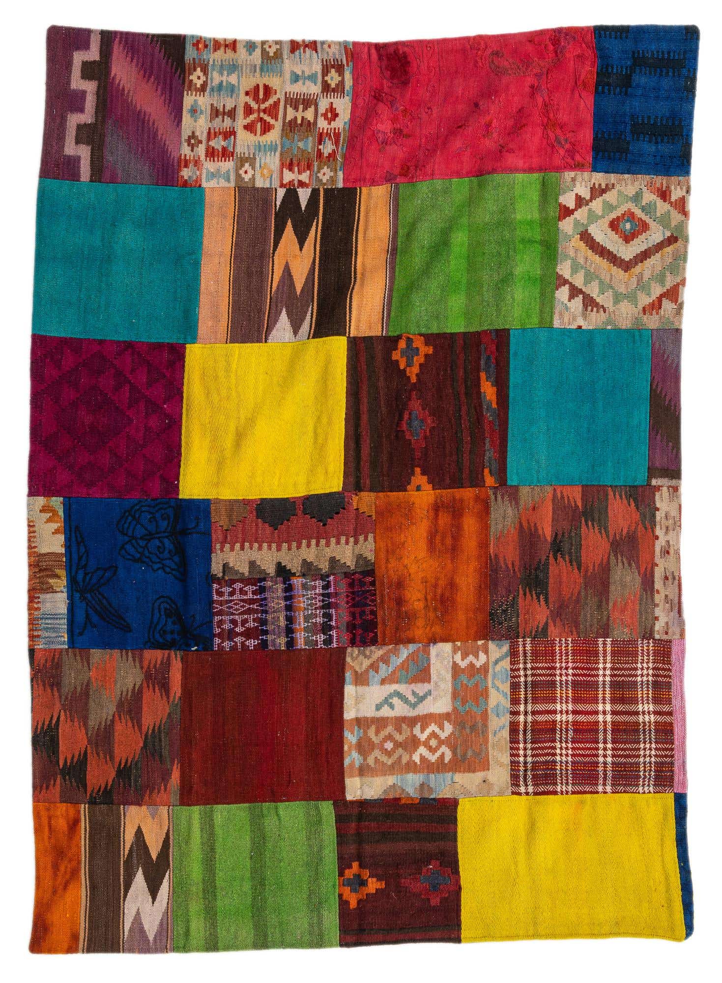 4' 9 x 6' 7 Hand Woven Kilim Patchwork Wool Rug