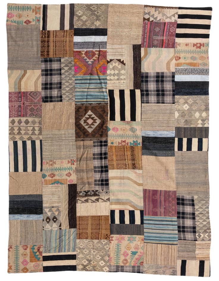 Detail image of 6' 5 x 10' Hand Woven Kilim Patchwork Wool Rug