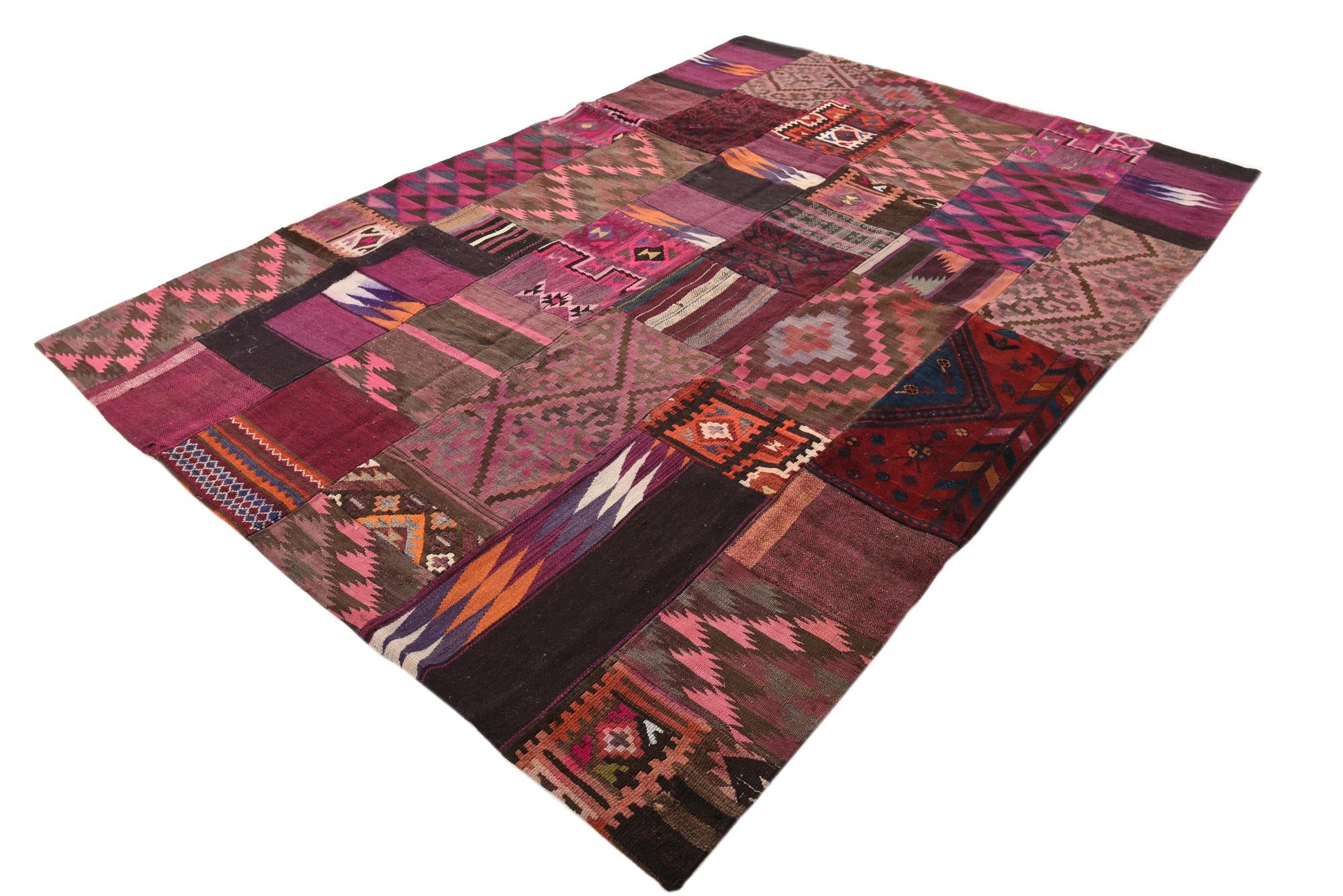6' 8 x 9' 7 Hand Woven Kilim Patchwork Wool Rug
