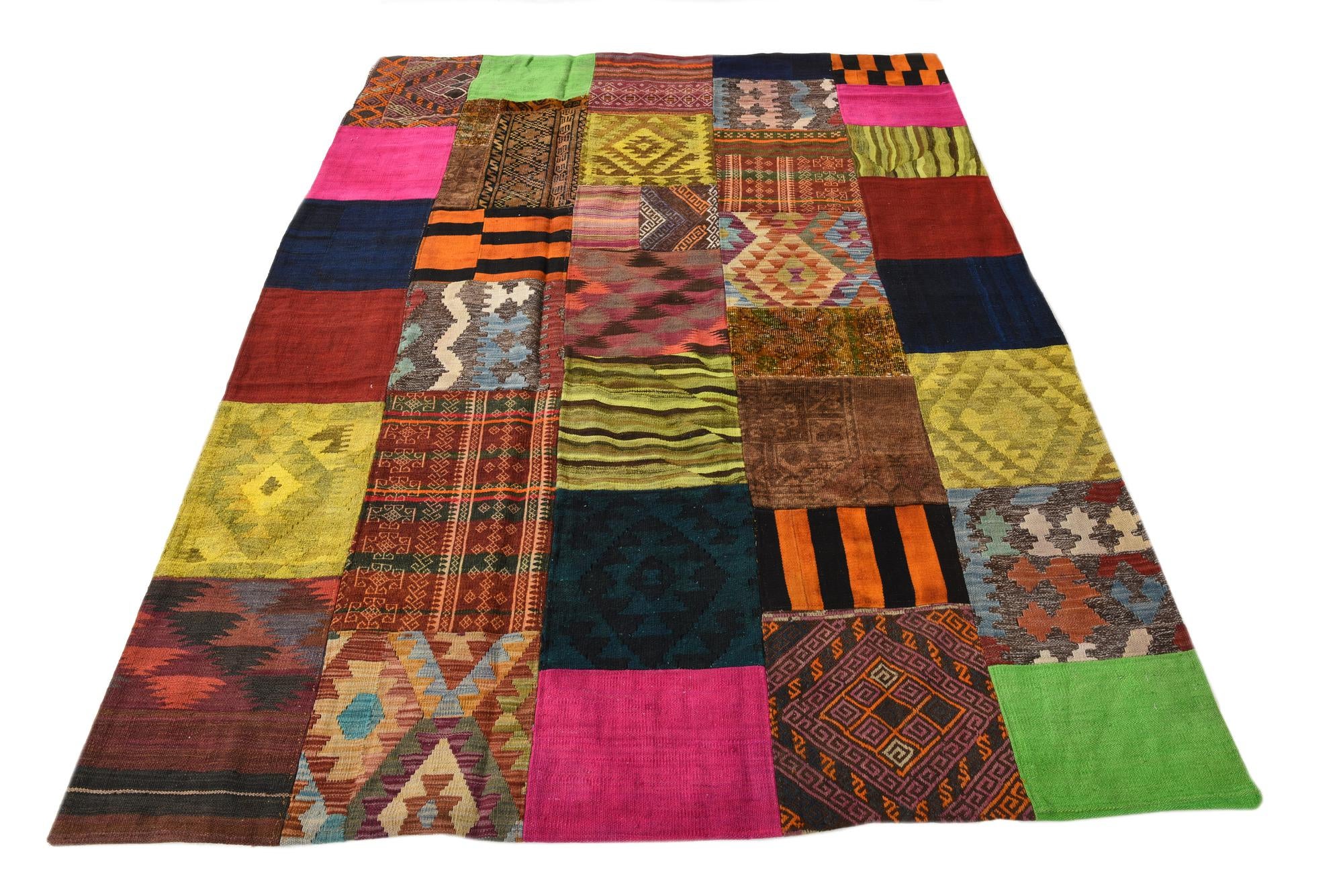 5' 8 x 7' 9 Hand Woven Kilim Patchwork Wool Rug