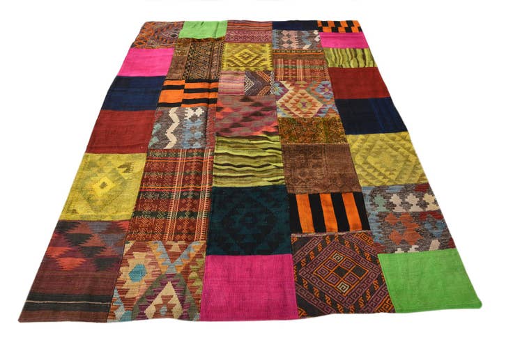 Detail image of 5' 8 x 7' 9 Hand Woven Kilim Patchwork Wool Rug