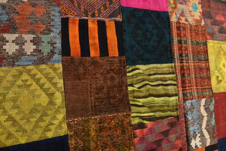 Detail image of 5' 8 x 7' 9 Hand Woven Kilim Patchwork Wool Rug