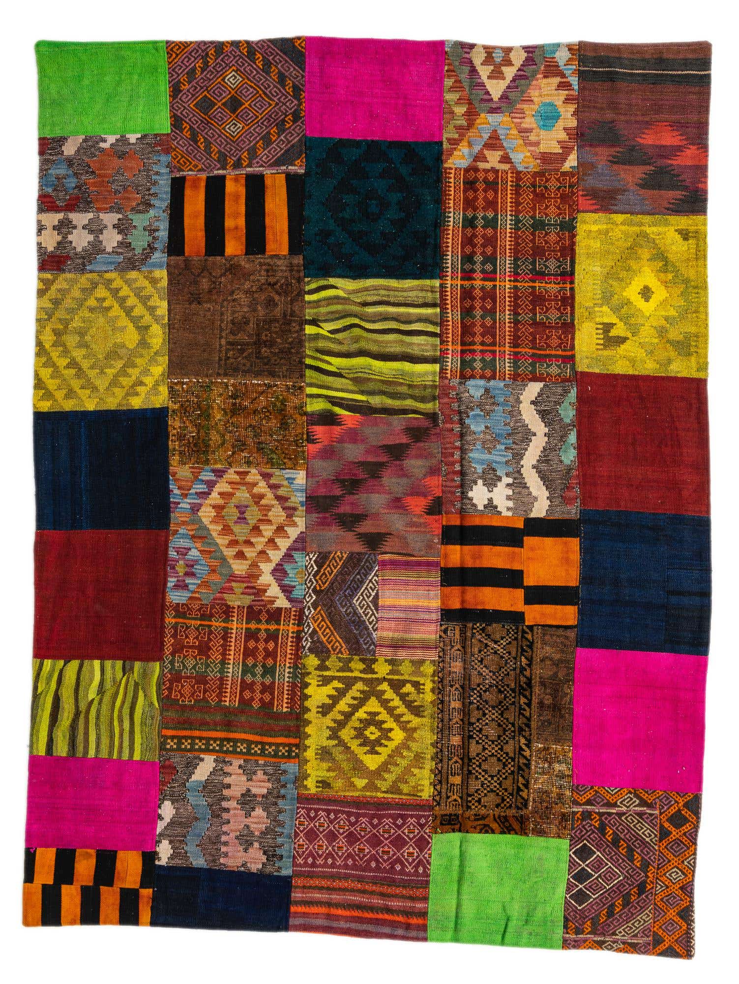 5' 8 x 7' 9 Hand Woven Kilim Patchwork Wool Rug