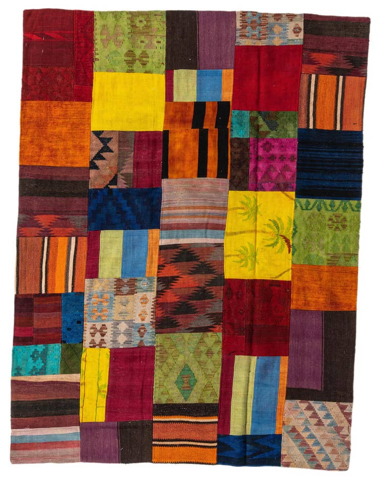 Detail image of 5' 5 x 7' 7 Hand Woven Kilim Patchwork Wool Rug