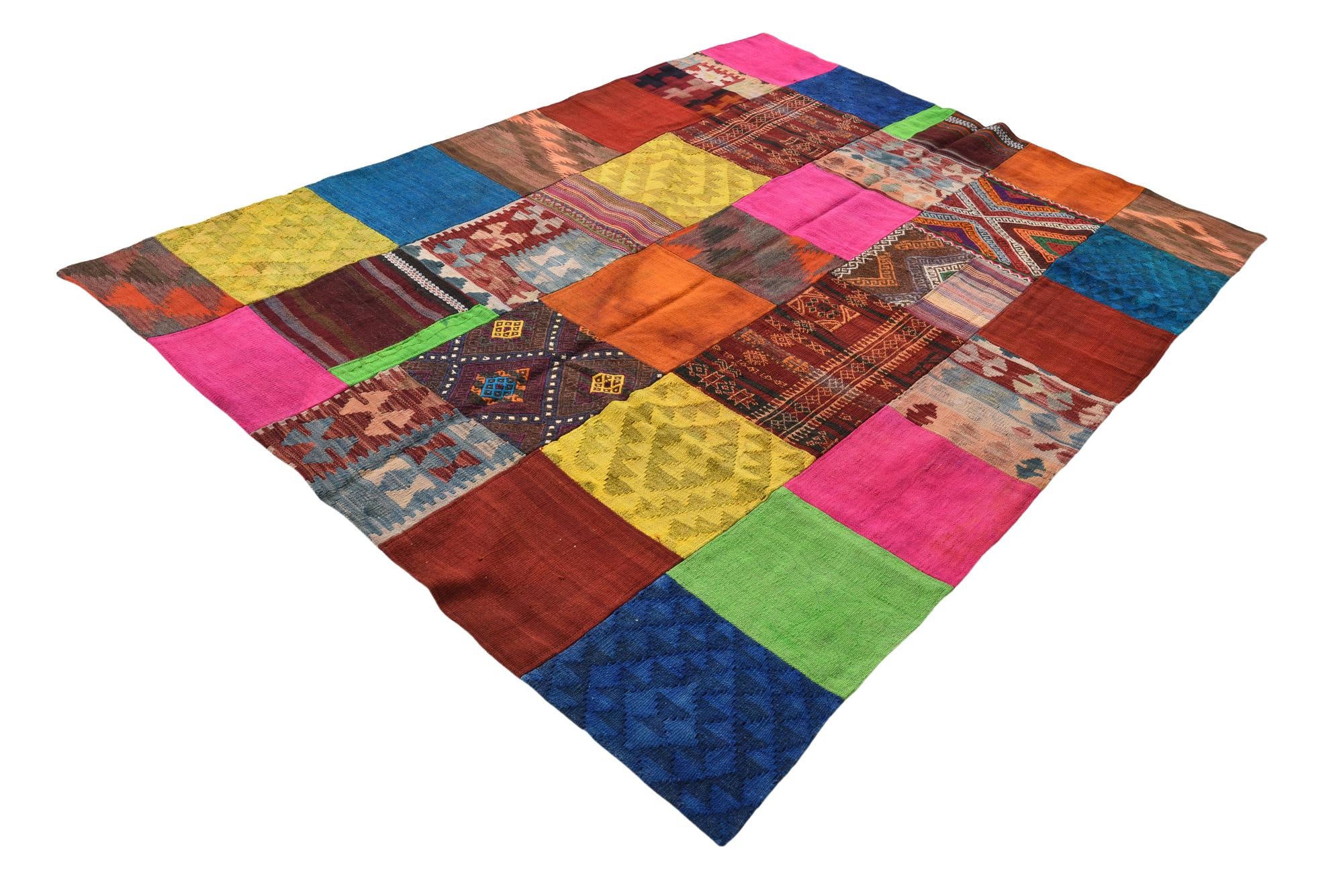 5' 6 x 7' 8 Hand Woven Kilim Patchwork Wool Rug