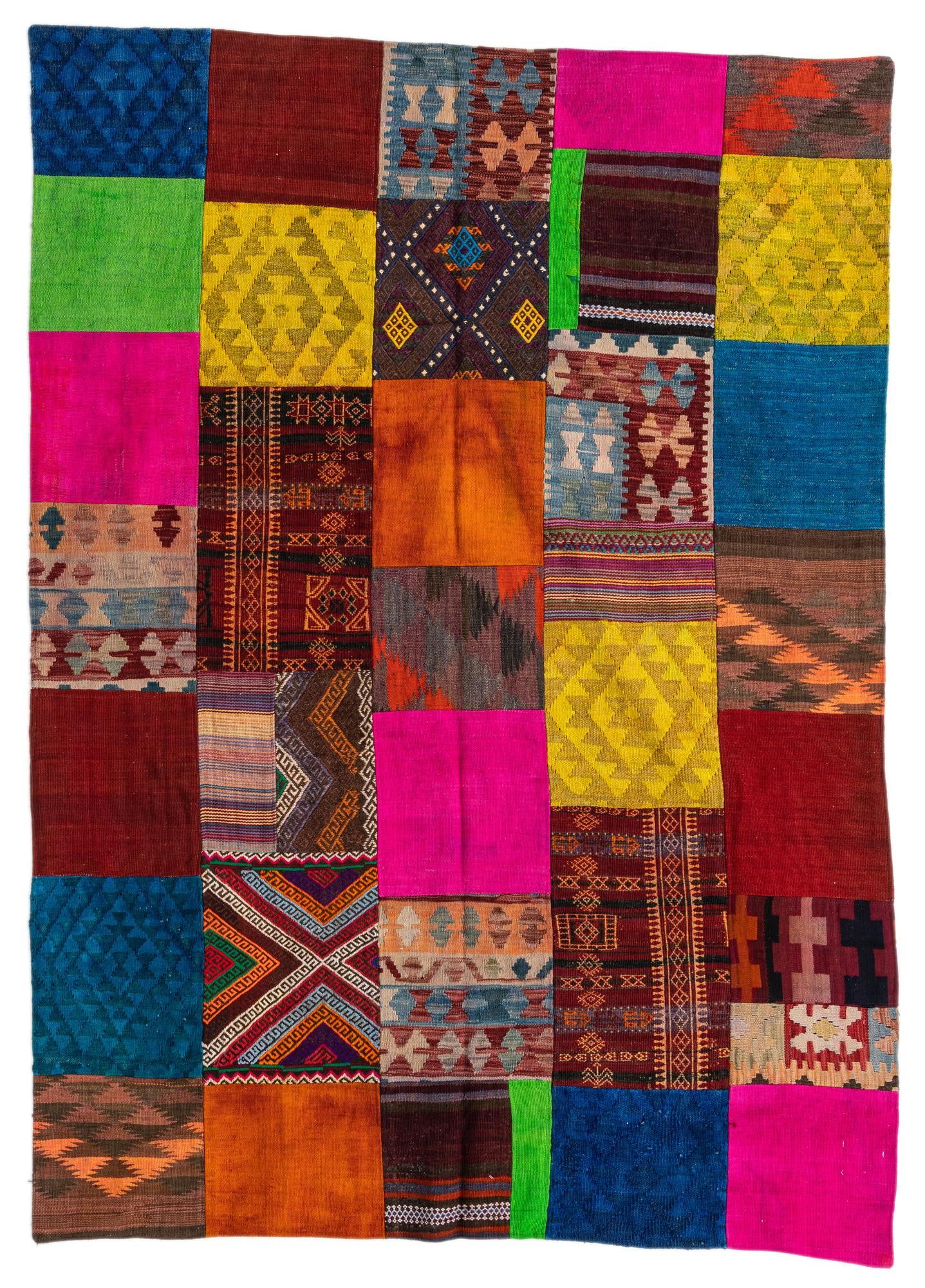 5' 6 x 7' 8 Hand Woven Kilim Patchwork Wool Rug