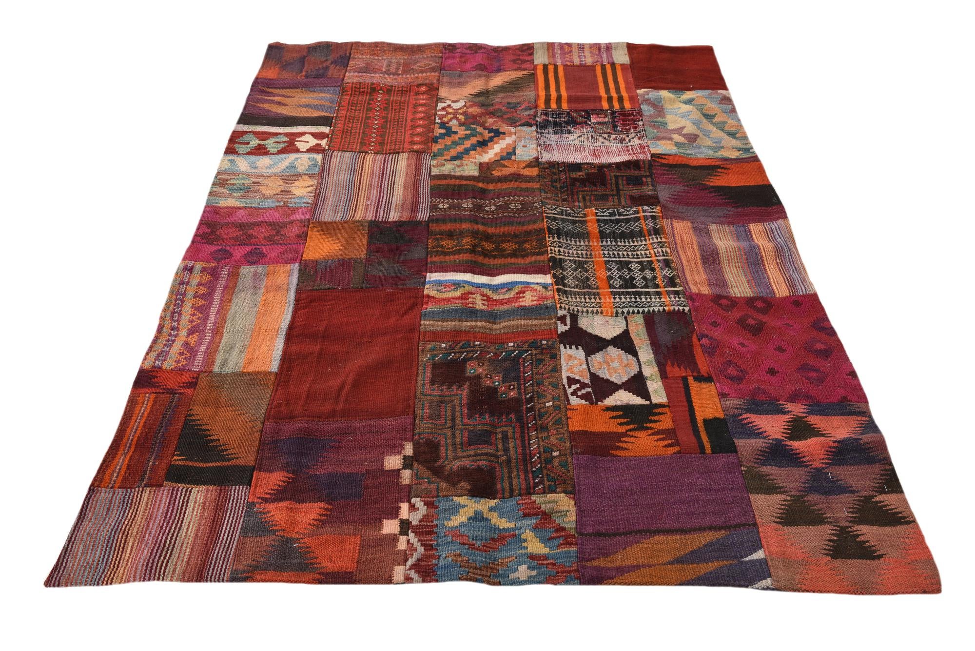 4' x 6' Hand Woven Kilim Patchwork Wool Rug