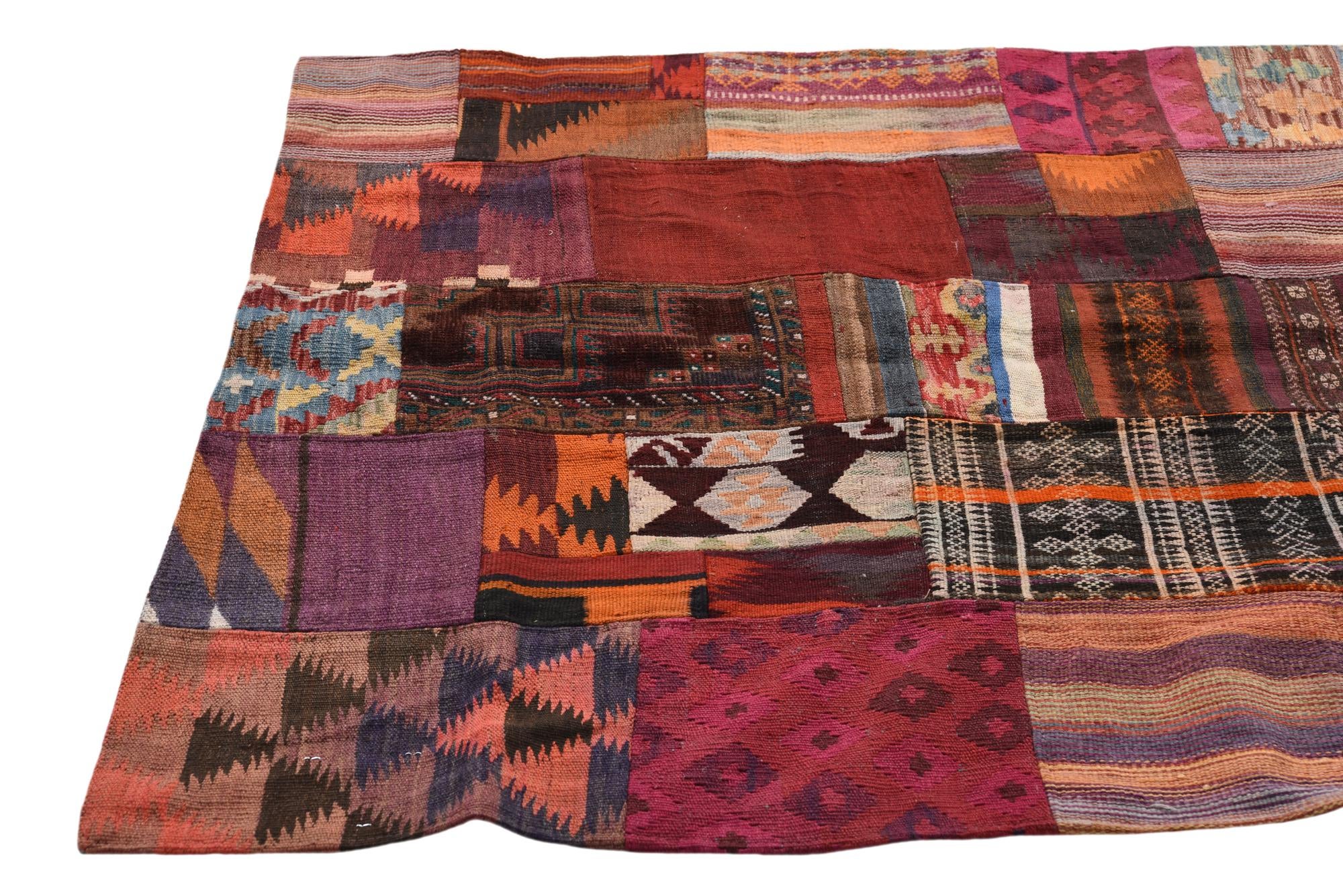 4' x 6' Hand Woven Kilim Patchwork Wool Rug