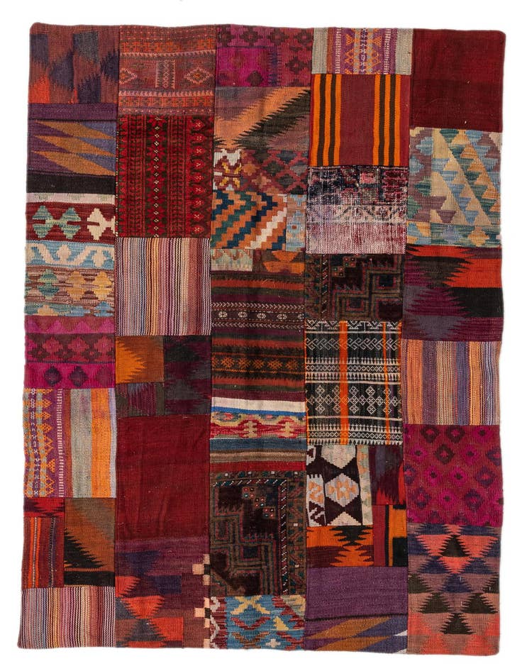 Detail image of 4' x 6' Hand Woven Kilim Patchwork Wool Rug