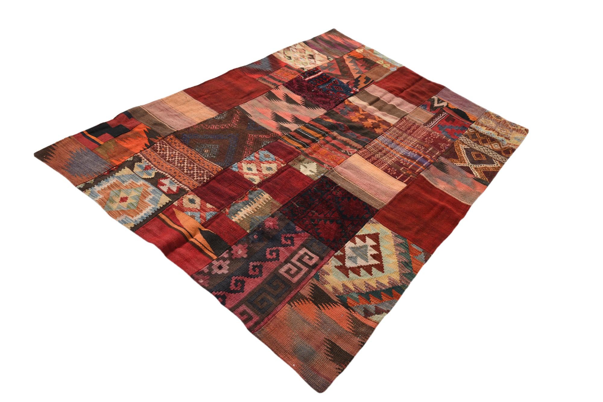 4' x 5' 9 Hand Woven Kilim Patchwork Wool Rug