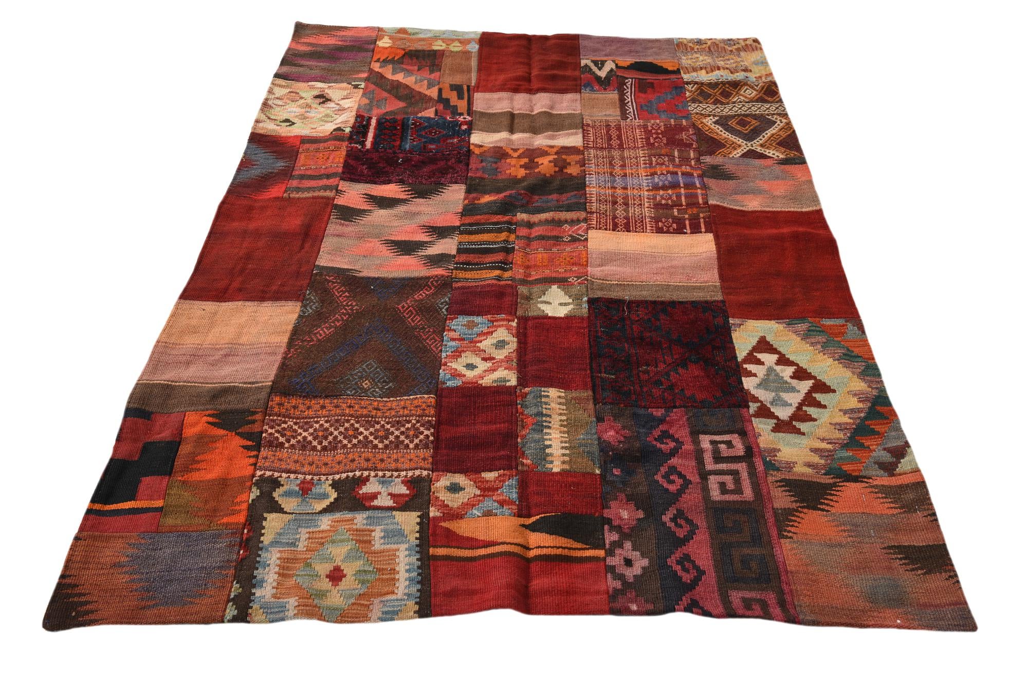 4' x 5' 9 Hand Woven Kilim Patchwork Wool Rug
