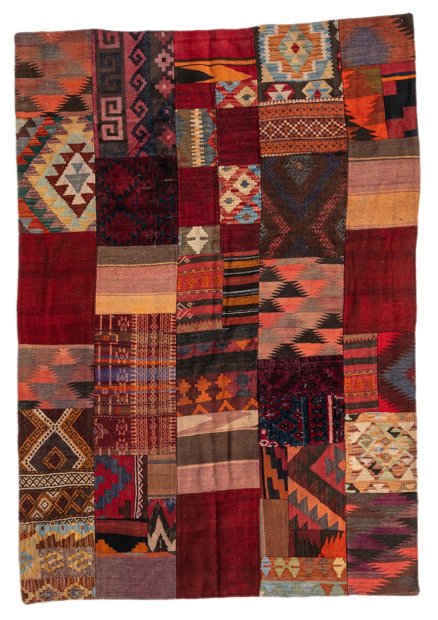 4' x 5' 9 Hand Woven Kilim Patchwork Wool Rug