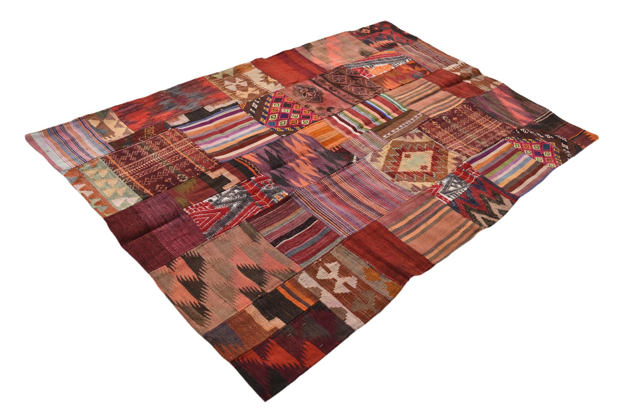 3' 10 x 5' 10 Hand Woven Kilim Patchwork Wool Rug