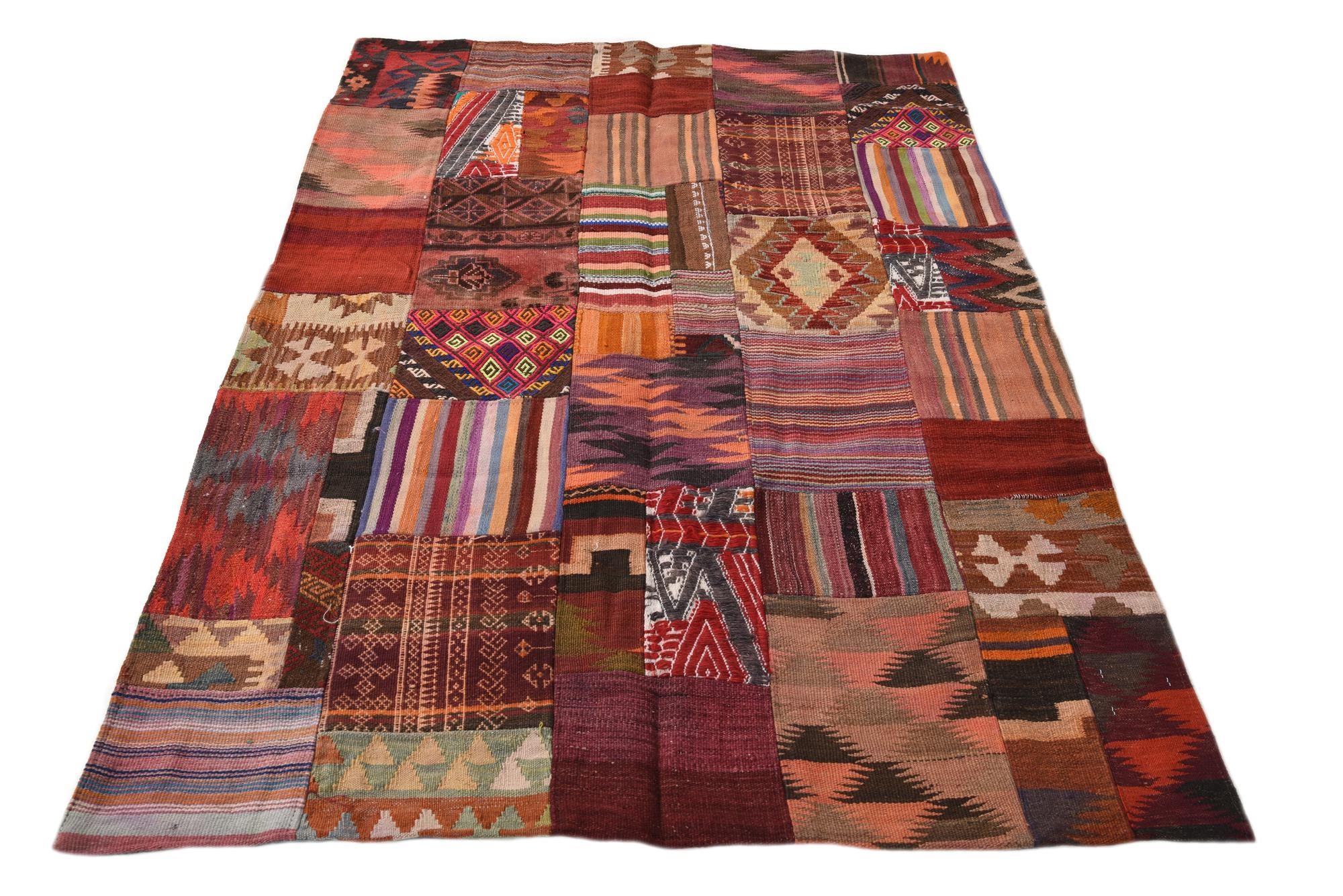 3' 10 x 5' 10 Hand Woven Kilim Patchwork Wool Rug