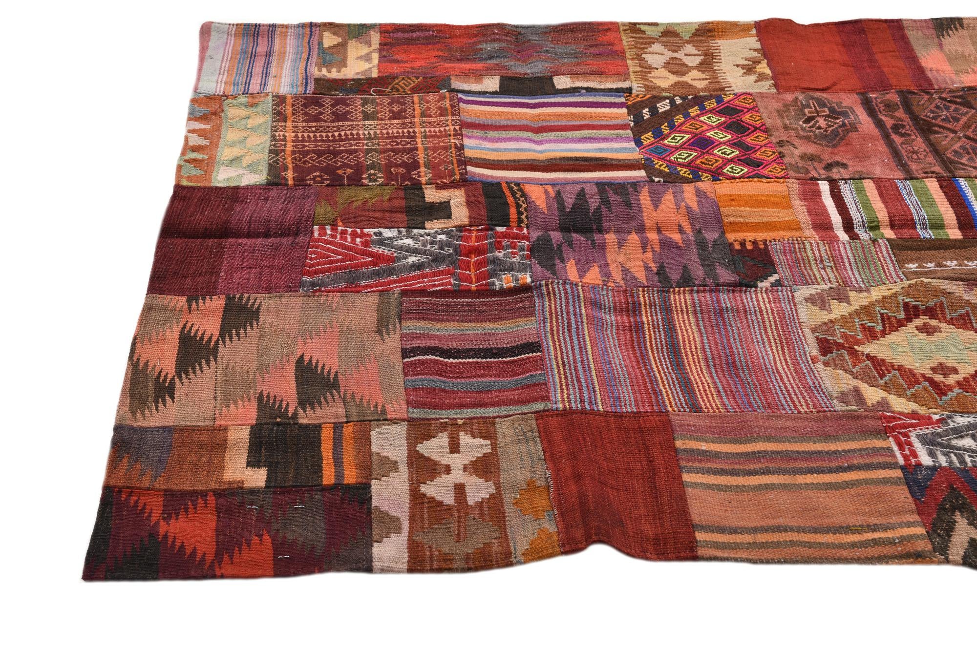 3' 10 x 5' 10 Hand Woven Kilim Patchwork Wool Rug