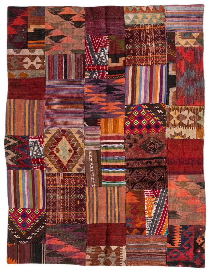 Detail image of 3' 10 x 5' 10 Hand Woven Kilim Patchwork Wool Rug