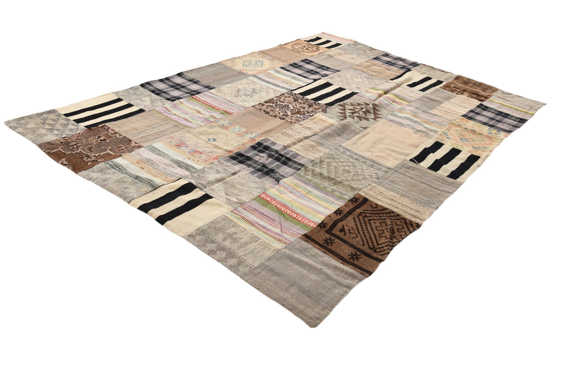 6' 6 x 9' 9 Hand Woven Kilim Patchwork Wool Rug