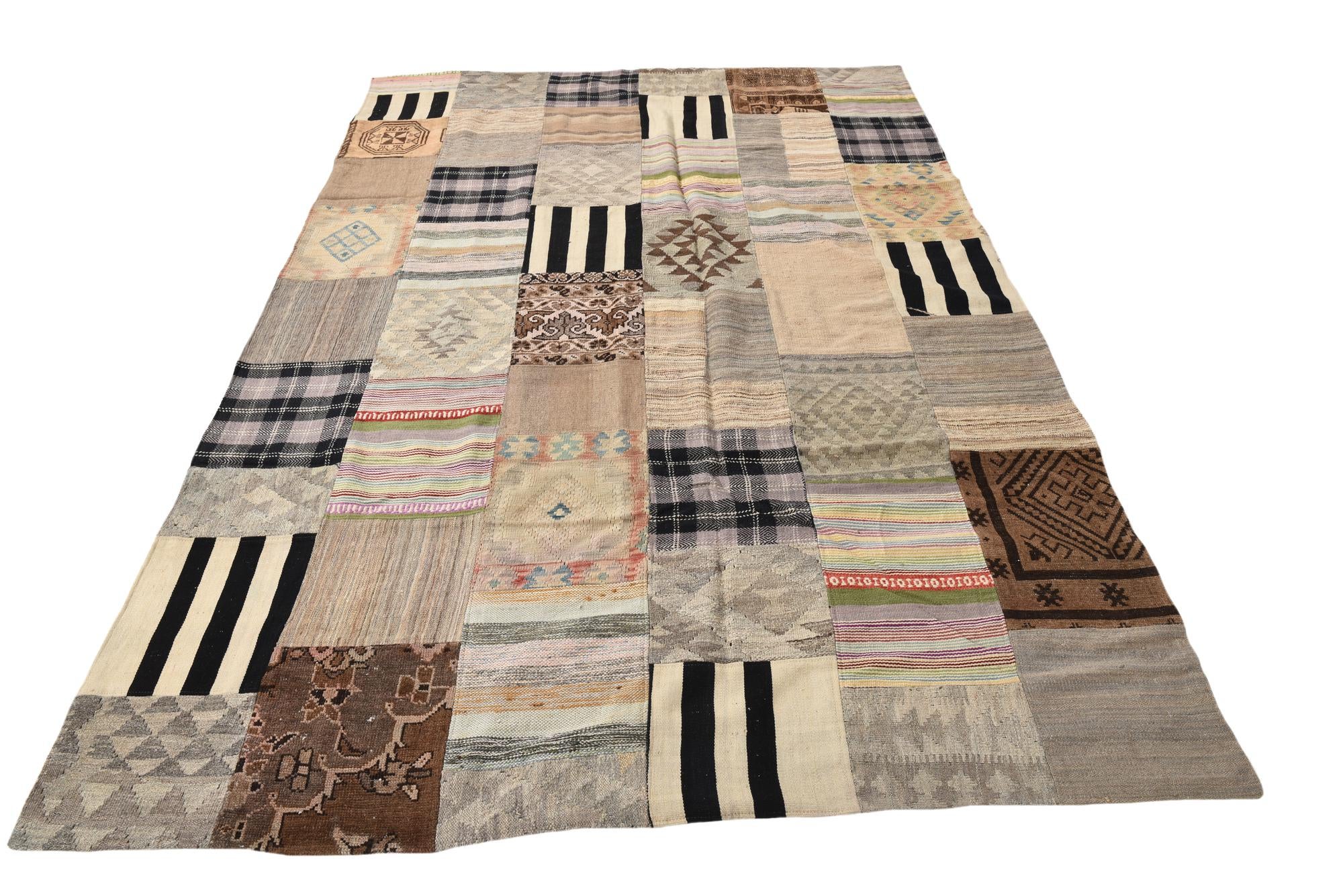 6' 6 x 9' 9 Hand Woven Kilim Patchwork Wool Rug