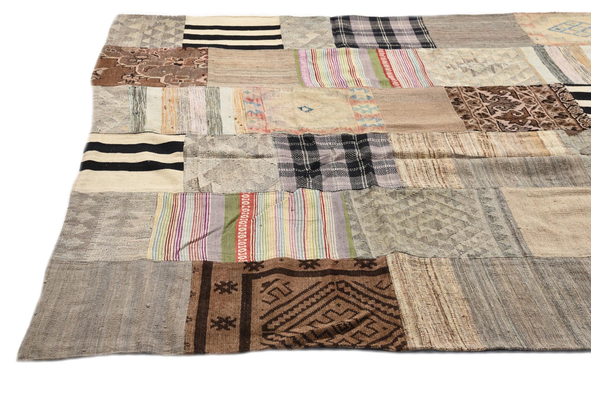 6' 6 x 9' 9 Hand Woven Kilim Patchwork Wool Rug