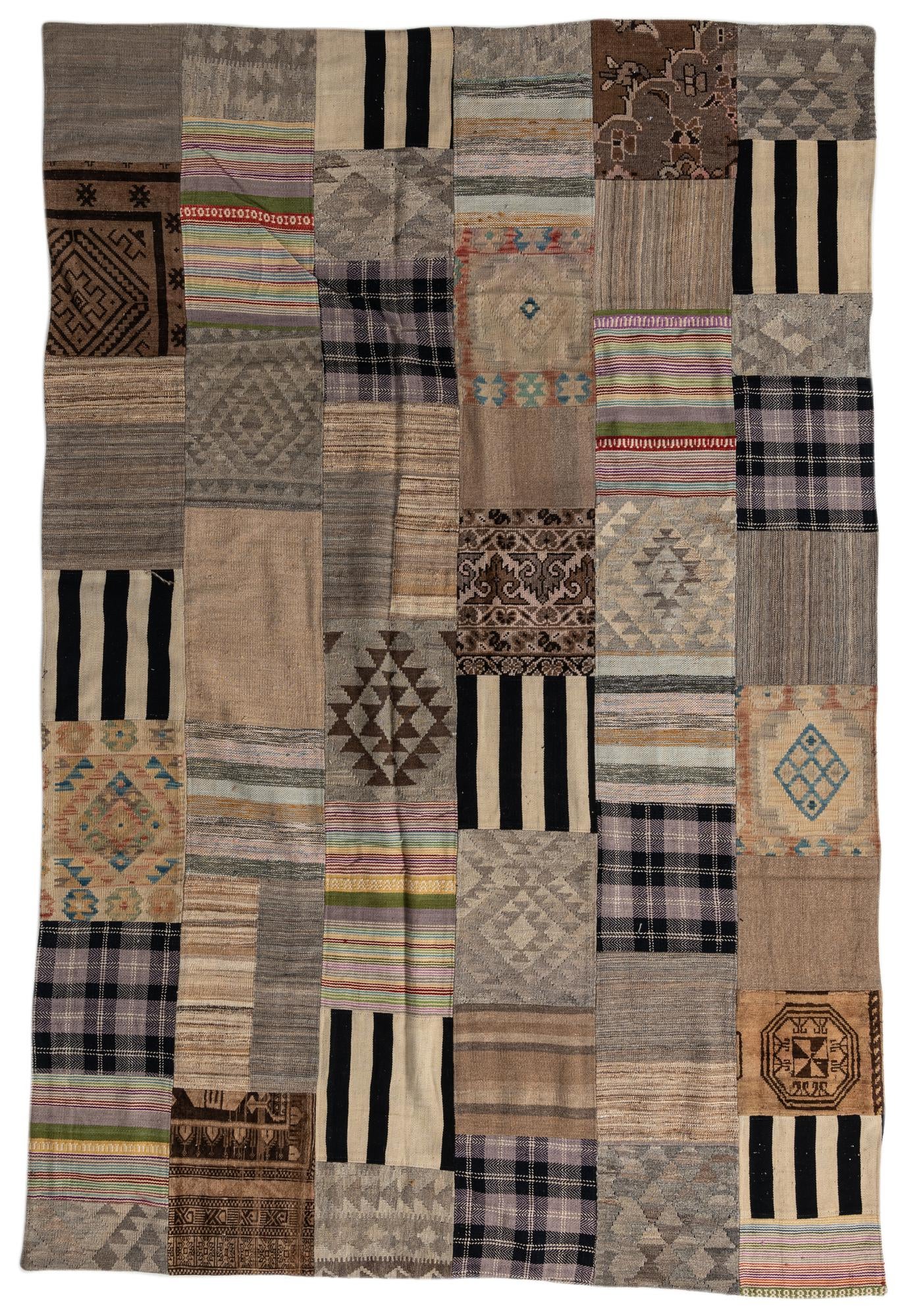 6' 6 x 9' 9 Hand Woven Kilim Patchwork Wool Rug