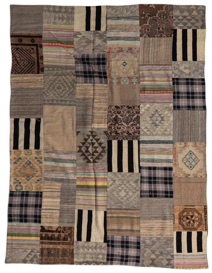 Detail image of 6' 6 x 9' 9 Hand Woven Kilim Patchwork Wool Rug