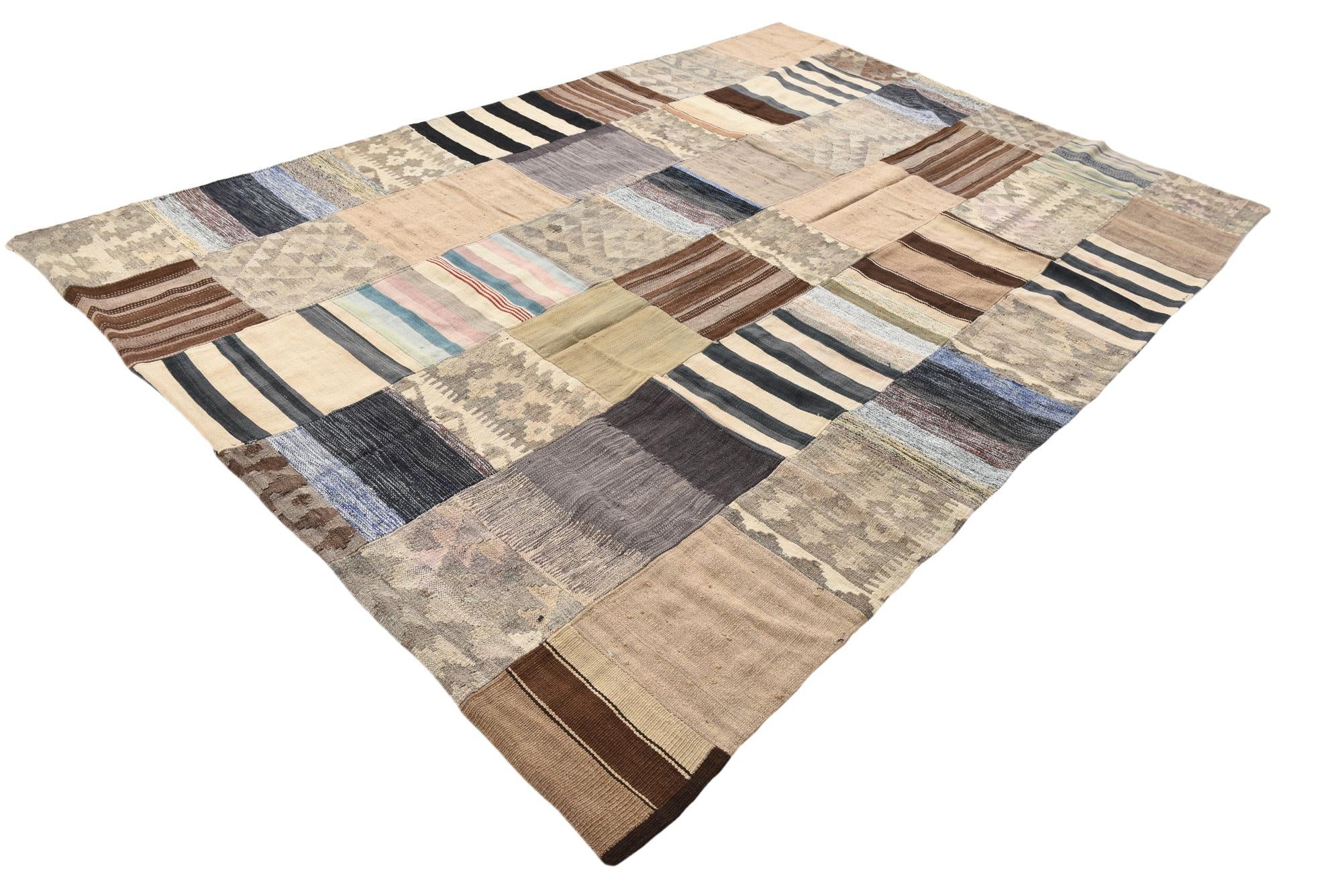 6' 5 x 9' 5 Hand Woven Kilim Patchwork Wool Rug