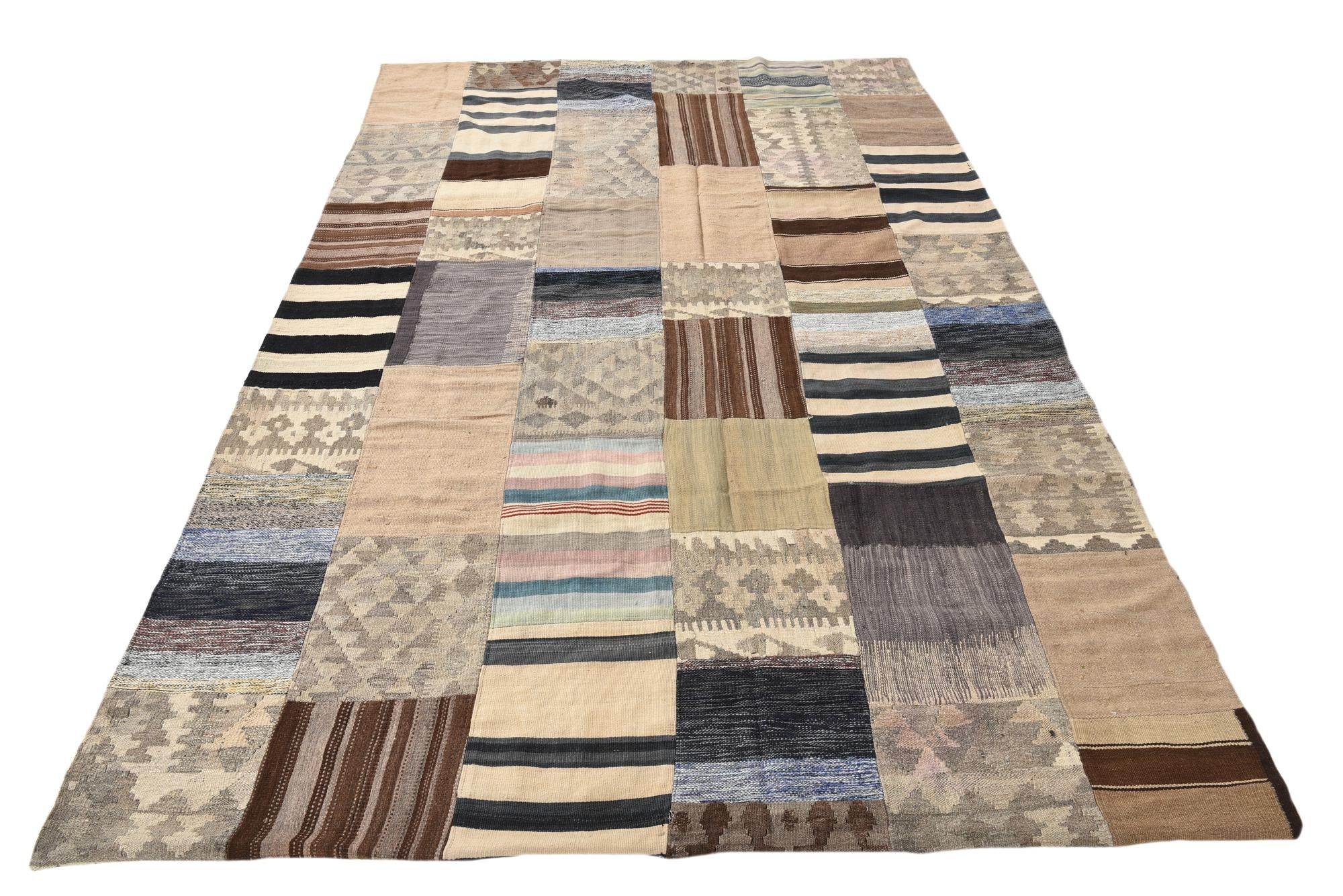 6' 5 x 9' 5 Hand Woven Kilim Patchwork Wool Rug