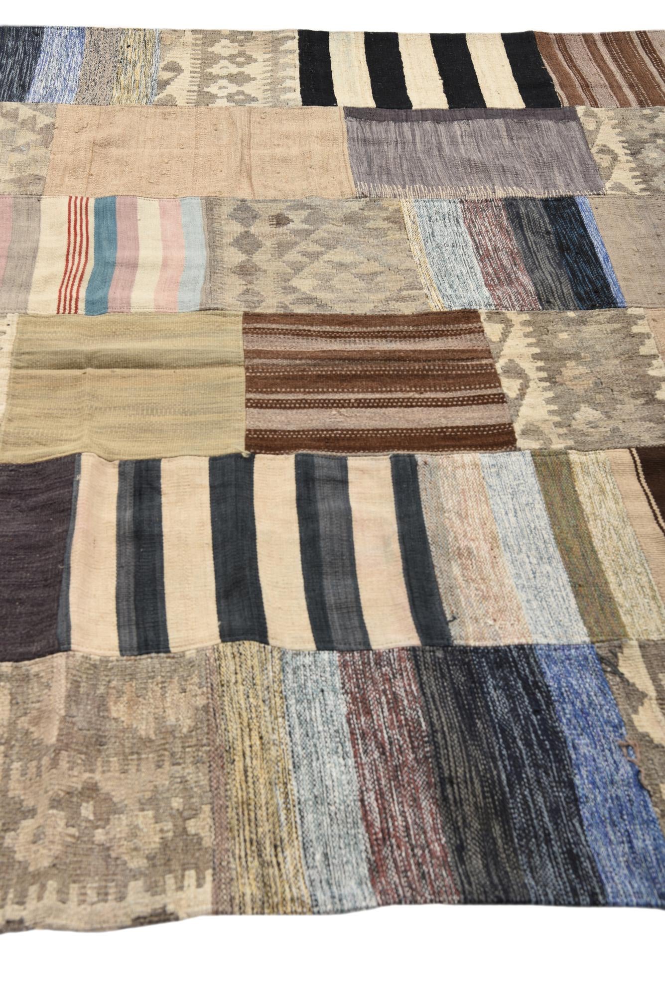 6' 5 x 9' 5 Hand Woven Kilim Patchwork Wool Rug