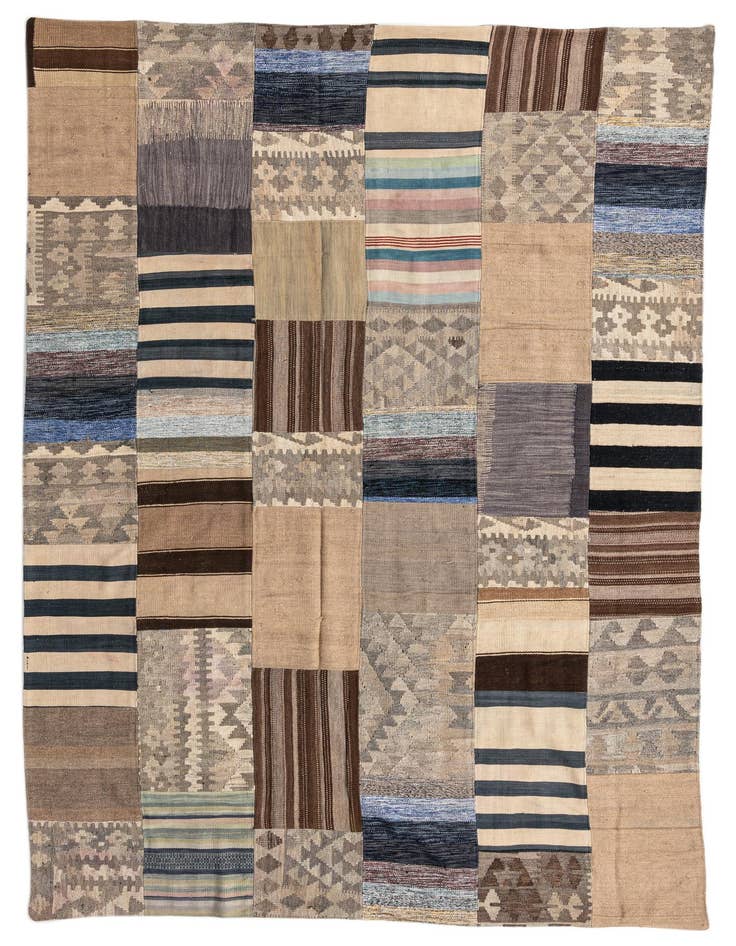 Detail image of 6' 5 x 9' 5 Hand Woven Kilim Patchwork Wool Rug