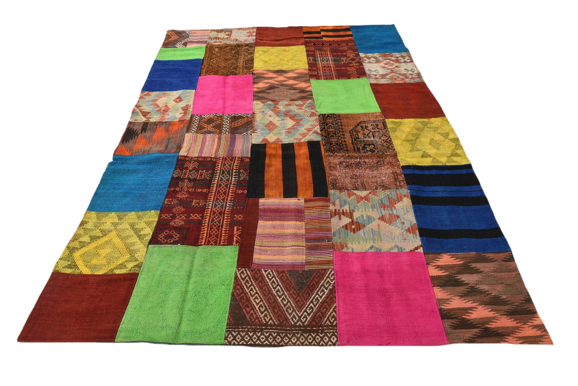 5' 5 x 7' 10 Hand Woven Kilim Patchwork Wool Rug