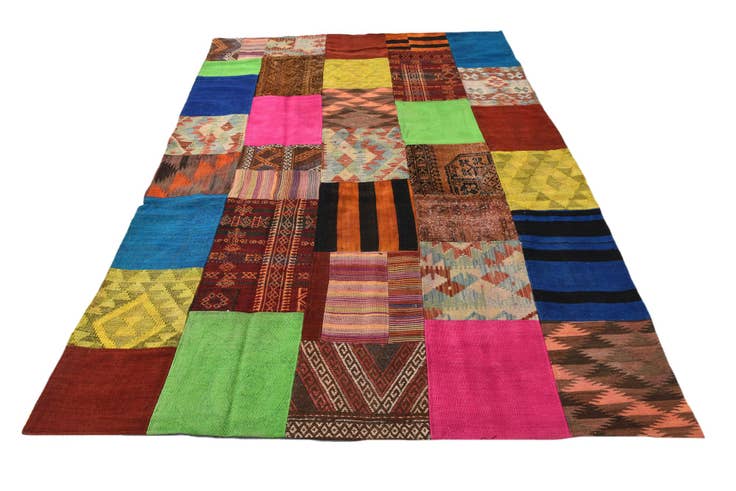 Detail image of 5' 5 x 7' 10 Hand Woven Kilim Patchwork Wool Rug