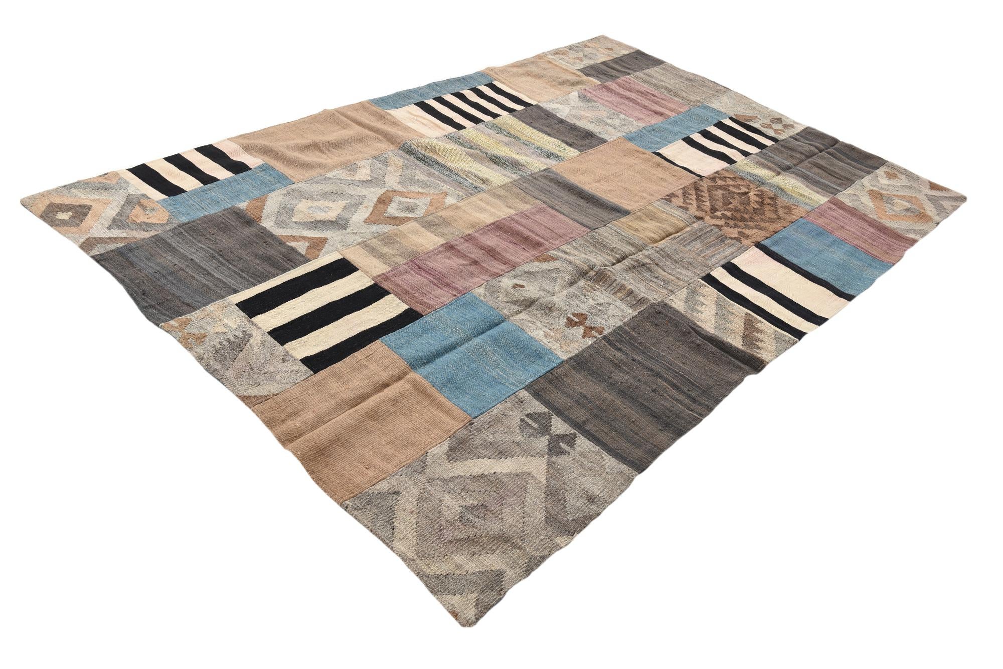 5' 3 x 8' Hand Woven Kilim Patchwork Wool Rug